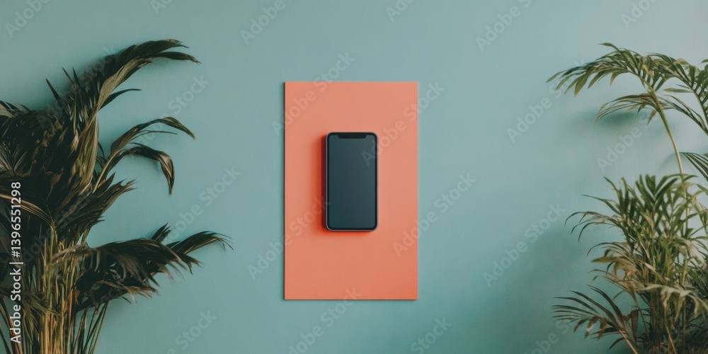 Aufkleber minimalist digital canvas sleek smartphone mockup in biophilic design setting - urban tech aesthetic