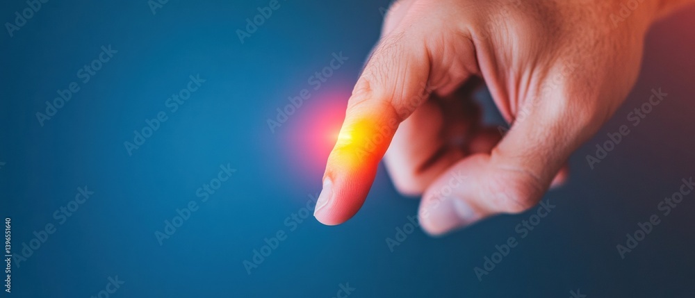 Poster Minimalist Tech Innovation Vibrant Fingertip Interaction with Dynamic Light Gradient - Next-Gen User Experience Design and Digital Sensory Engagement
