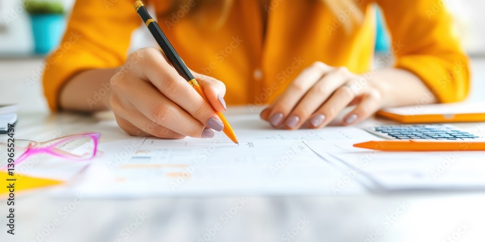 Poster Minimalist Financial Analysis Gen Z Professional in Vibrant Workspace Showcasing Data-Driven Precision, Digital Workflow Optimization and Modern Business Intelligence