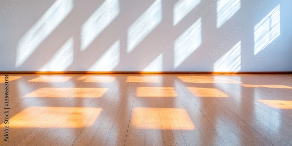 Poster minimalist light choreography architectural wooden floor with dynamic sunlight projection - immersiv
