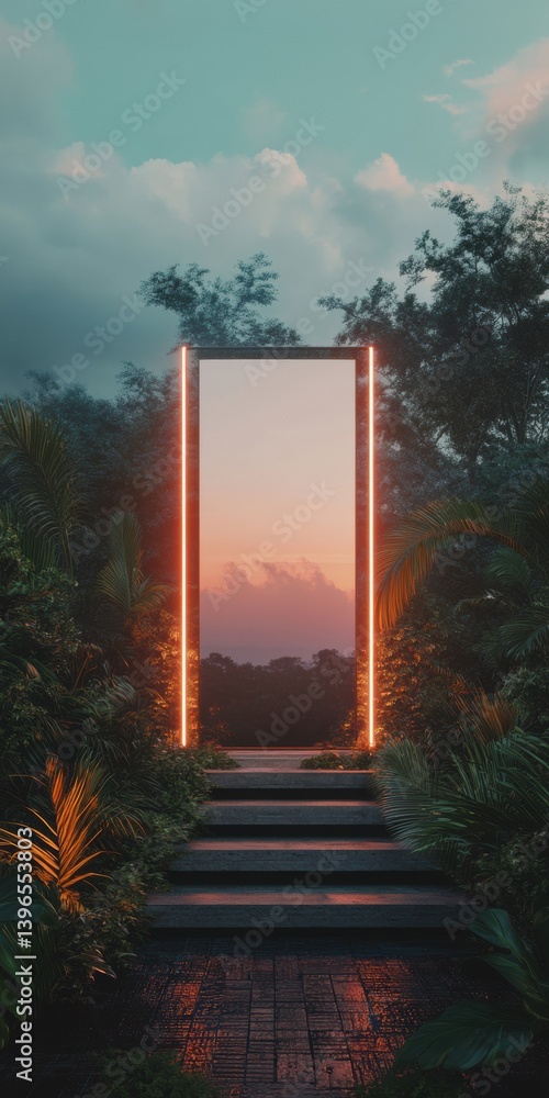 Aufkleber Liminal Wellness Portal Transformative Eco-Design Gateway Merging Natures Transition with Immersive Digital Meditation Experience - Mindful Architectural Storytelling