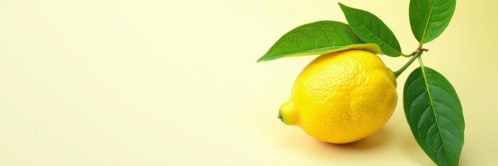 Ripe yellow lemon with green leaves on white background, ripe, freshness, isolated