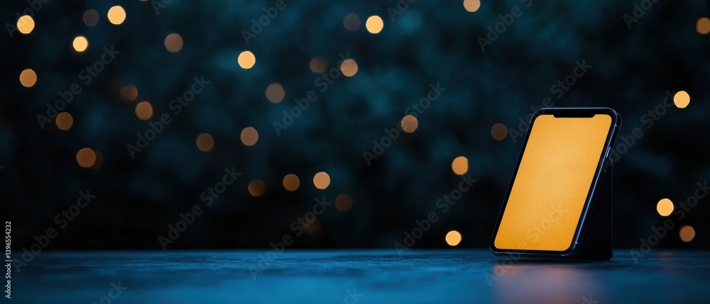 Poster Immersive Digital Experience Minimalist Smartphone Mockup with Luminous Bokeh Backdrop - Next-Gen Mobile Interface Design for Tech Innovators