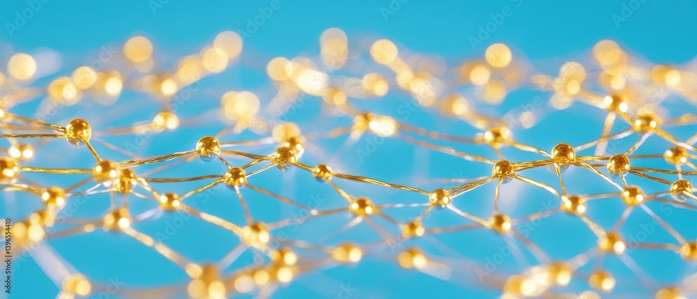 Poster Quantum Network Visualization AI-Powered Interconnected Golden Nodes Mapping Innovative Digital Collaboration and Strategic Business Ecosystem Transformation