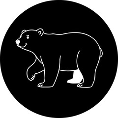 Stylized illustration of a bear outlined in white on a black circular backdrop