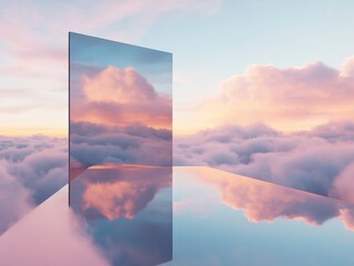 Transcendent Digital Dreamscape Reflective Architectural Surrealism Exploring Liminal Spaces, Metaverse Design, and Immersive Conceptual Visualization