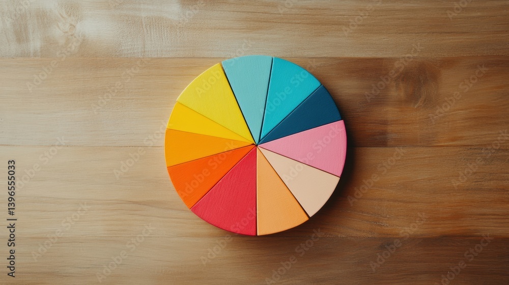 Poster vibrant financial strategy visualization minimalist colorful pie chart on rustic wood - innovative i