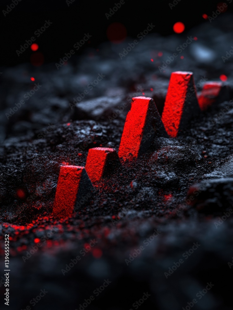 Poster Dystopian Market Analytics Vivid Red Data Visualization of Economic Volatility - Emerging AI-Driven Financial Forecasting and Risk Intelligence