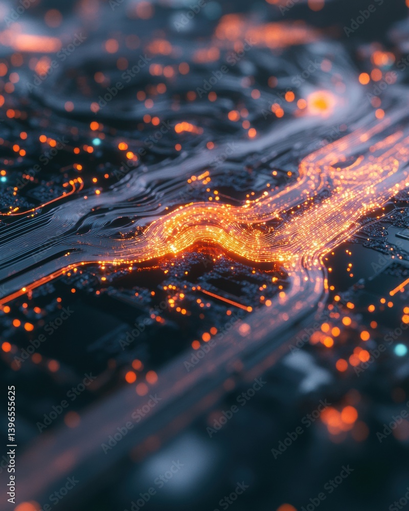 Poster Quantum Neural Networks Illuminated Data Flow Visualization - Cutting-Edge AI Innovation in Futuristic Digital Information Processing Landscape