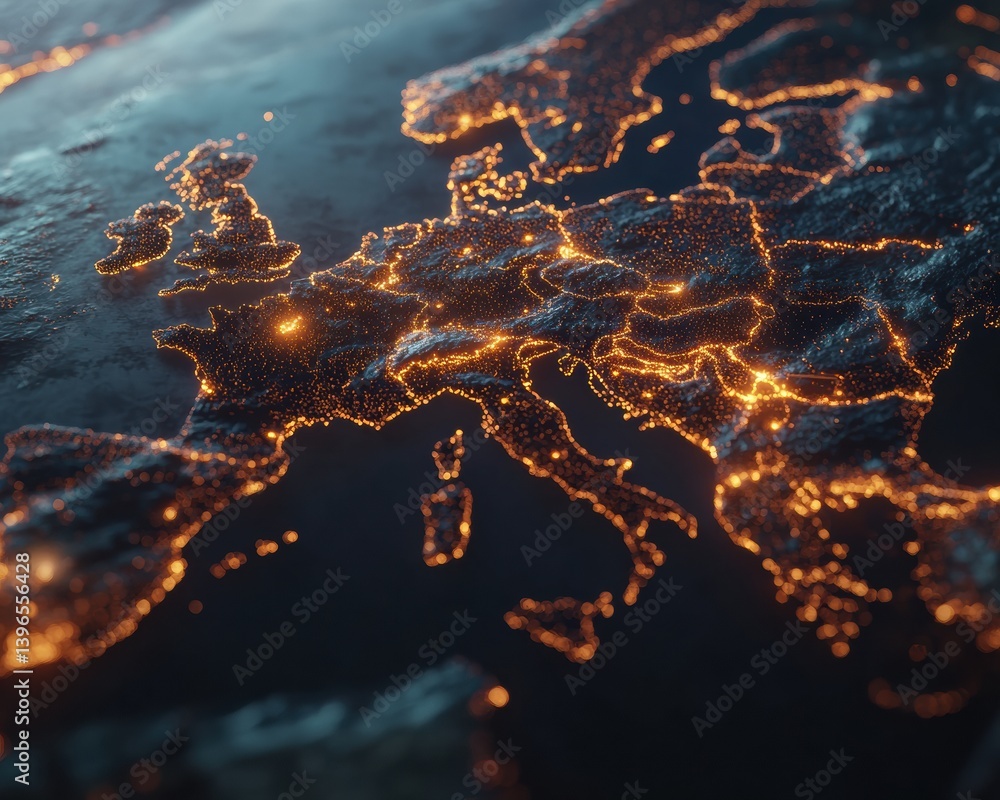 Poster Luminous Geopolitical Mapping Advanced Data Visualization of European Economic Networks with Hyper-Connected Digital Connectivity Insights