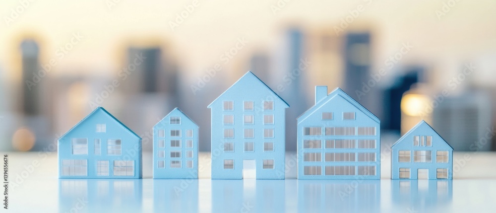 Poster minimalist real estate investment visualization architectural scale models showcasing urban property