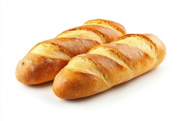 Fototapeta premium Two Fresh Baked Baguettes Isolated on White Background Studio Shot