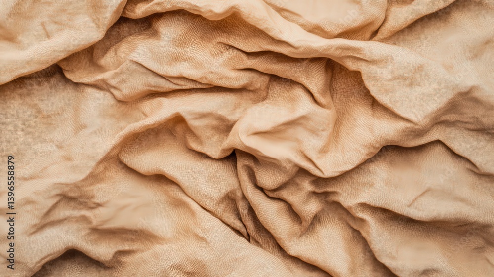 Poster crumpled beige fabric with subtle pattern close up