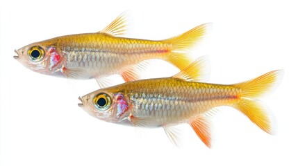 Obraz premium Two Golden Fish Swimming Close Up