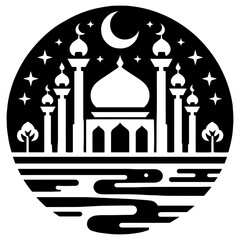 Enchanting mosque showcasing graceful symmetry and harmonious abstract artistry