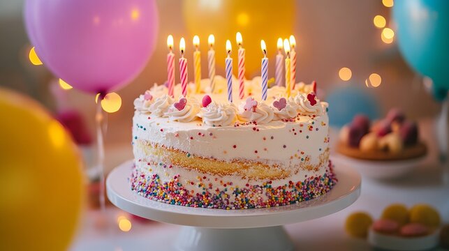 Celebrate birthday with delicious cake candles and balloons for a happy special occasion party time fun