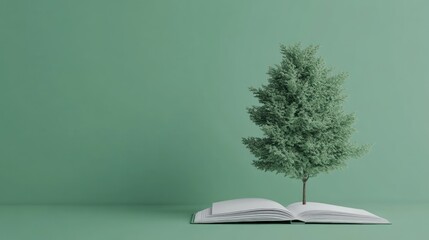 Obraz premium A Tree Growing From an Open Book: Symbol of Knowledge and Nature
