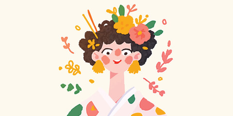 An artistic representation of a lady adorned with floral headwear, embodying springtime charm and the essence of new beginnings, showcasing a fusion of delicate colors.