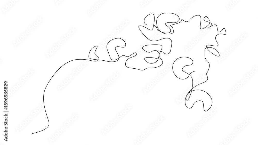 Poster self drawing animation of continuous one line drawing chocolate splash with some cashew in it. creat