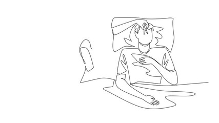 Animated self drawing of continuous line drawing wife covers nose of husband with clothespin. Sleep disorders can come from anywhere. Struggling. Stop Snoring Week. Full length single line animation