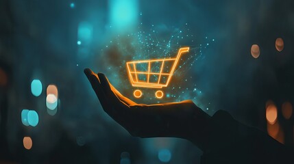 Online shopping concept digital shopping cart on hand e commerce retail business technology future