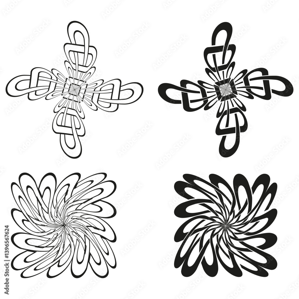 Poster spiral pattern illustration. black white swirl. dynamic line flow. vector circular design.