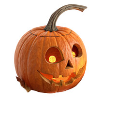 Festive Halloween Pumpkin with Candle and Autumn Leaves