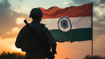 Image of Kargi Vijay Diwas known As Kargil Victory Day for proud Indian Army , With An Indian Armed Person