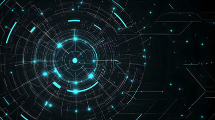 Obraz premium A complex, concentric, glowing network of interconnected circuits and nodes.
