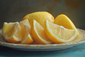 Plate of sliced oranges on table with vibrant colors.