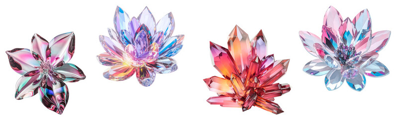 crystal flower collection, isolated on white background