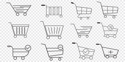 Shopping cart icons set. Shopping basket icon collection. Shopping cart line and flat icon. Internet shop symbol. Web store shopping cart - stock vector.