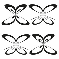 Fototapeta premium Butterfly shape set. Abstract wing figure. Black curved vector. Symmetrical flying form.