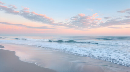 Fototapeta premium A beautiful beach scene with a pink and blue sky