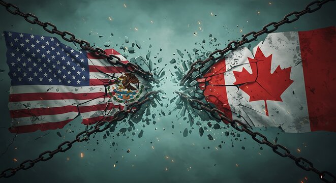USMCA Trade Agreement: Illustration of Nations Fractured by Division and Strife