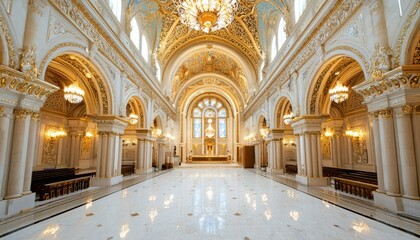 Fototapeta premium Grand hall, ornate architecture, religious interior