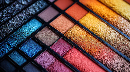 Fototapeta premium Palette of Vibrant Eyeshadows with a Glittering Texture, Displaying Rich Pigments