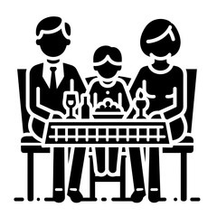 Family enjoying a meal together at a table  on a transparent background