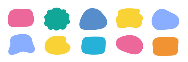 Organic shape round form set. Liquid organic blob curve background abstract shape frame. Doodle abstract liquid blob, wavy different form. Soft round oval pattern background. Vector illustration