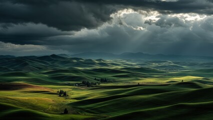 Obraz premium Hills in Harmony: Light, Shadow, and Storm