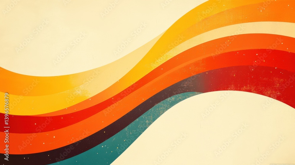 Poster a vibrant, abstract design featuring wavy stripes in warm colors, creating a dynamic and energetic v