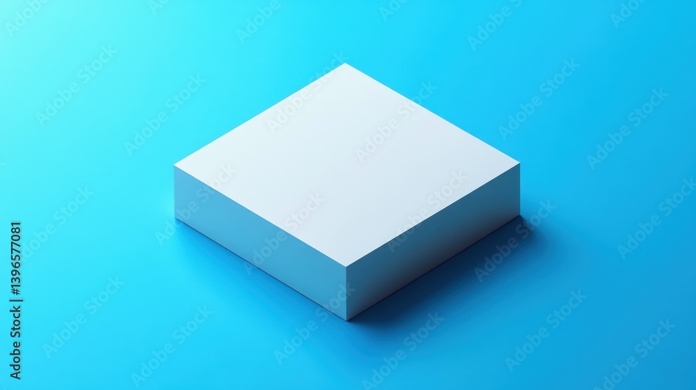 Poster a minimalistic square object rests on a vibrant blue surface, creating a modern and clean aesthetic.