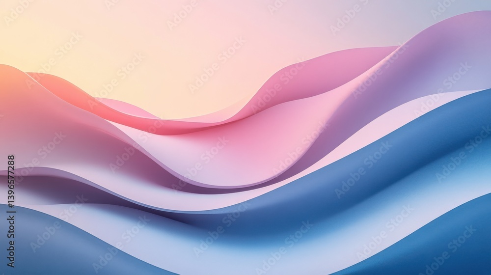 Poster a serene, abstract composition of undulating waves in soft pastel colors, creating a calming and flu