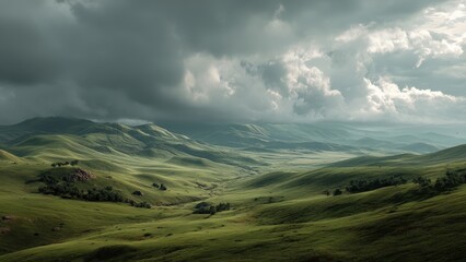 Naklejka premium Stormy Skies Above Undulating Landscape