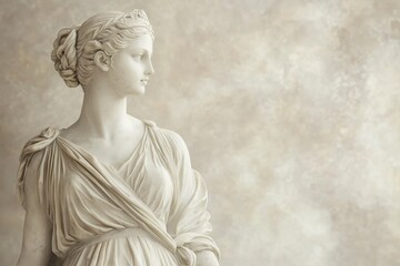 Ancient Greek antique marble sculpture of a woman goddess, elegant pose
