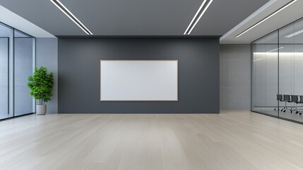 Modern Office Interior Design:  Spacious Room with Blank Canvas and Glass Partition