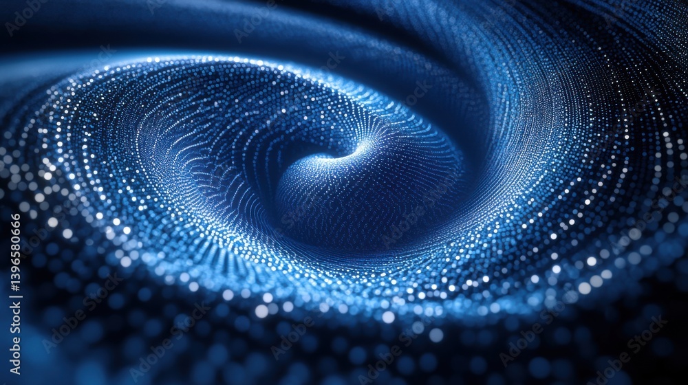 Poster a mesmerizing swirl of blue particles creating a dynamic, luminous vortex, evoking a sense of depth 