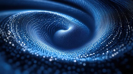 A mesmerizing swirl of blue particles creating a dynamic, luminous vortex, evoking a sense of depth and motion.