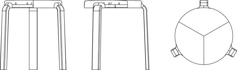 vector silhouette design illustration sketch design of patio chair furniture seen from various sides