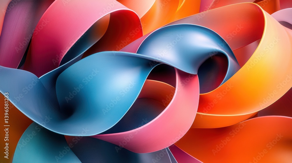 Poster a vibrant composition of colorful, flowing ribbons intertwined, creating a dynamic and visually enga